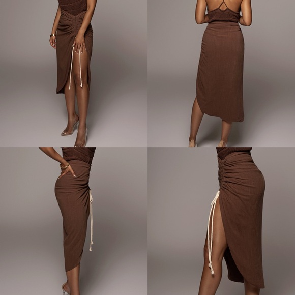 Chocolate Spring Ruched Linen Skirt - Picture 3 of 9
